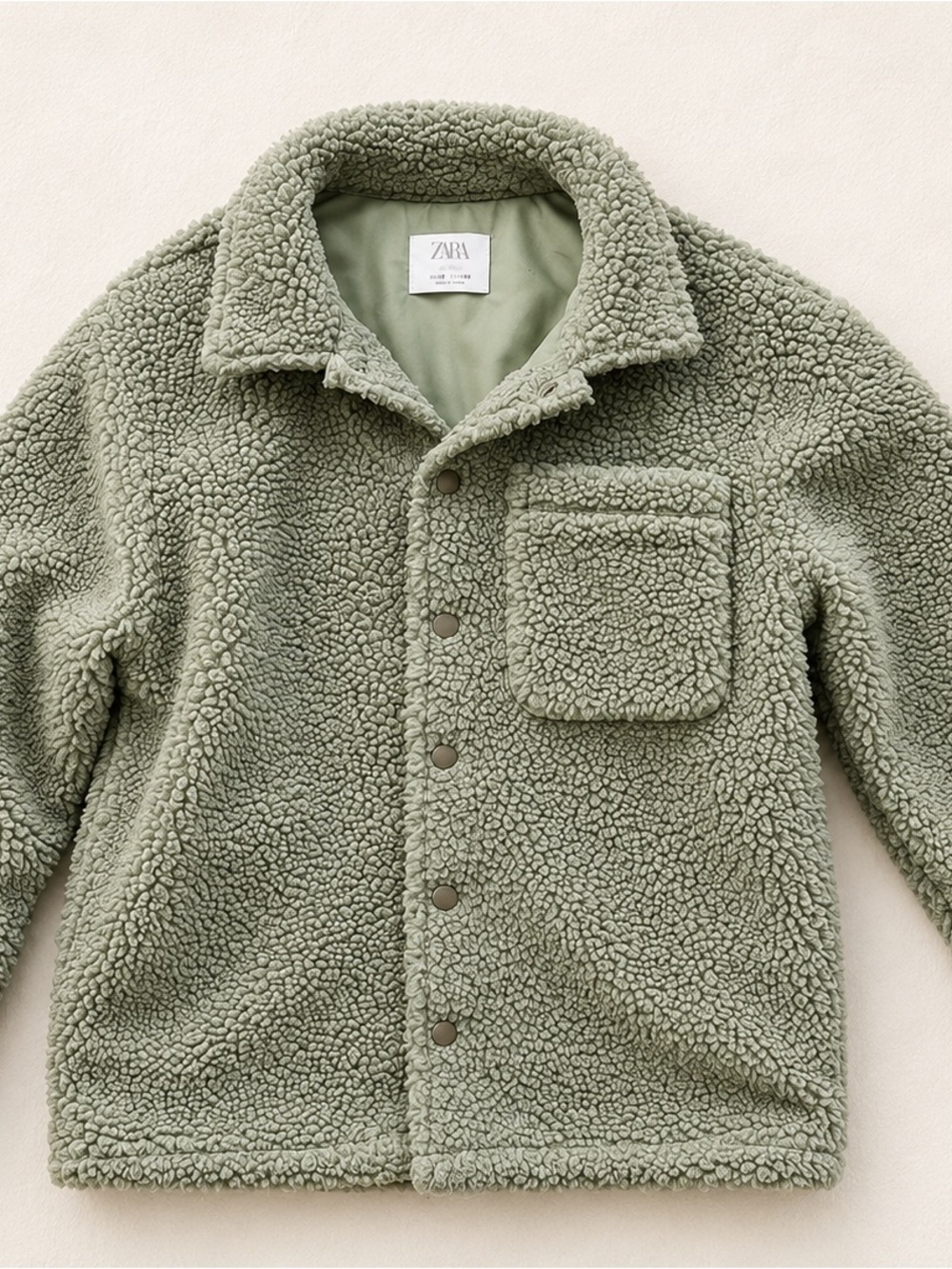 ZARA Kids Sage Green Sherpa Shacket Jacket / Fall Kids Clothes / Neutral / cm140